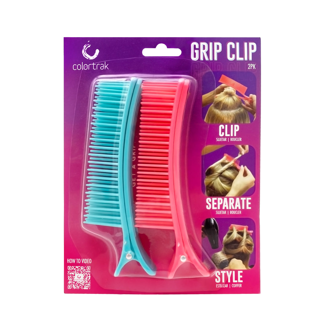 Colortrak Black Grip Clips, 2pk, Hair Clips for Styling and Sectioning, Holds All Types of Hair, Brush-like Top Half